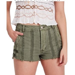 Free People Woven Lace Trim Green Shorts